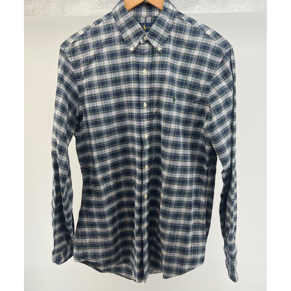 Ralph Lauren Men's Custom Fit Green Plaid Button‎ Up Long Sleeve Shirt Sz M 0620